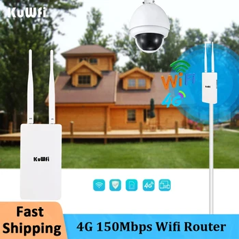 Kuwfi Outdoor CPE Wifi Рутер 150 Mbit /s, безжичен рутер 4G, високоскоростен двойна външна антена със слот за СИМ-карта за IP камери