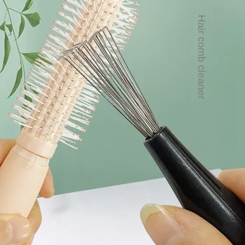 1 бр. четка за коса за къдрава коса, инструмент за почистване на нокти, пластмасова дръжка, вграден гребен за отстраняване на коса, средства за домашно почистване, козметични принадлежности