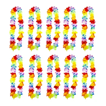 10 X Хавайски Lei С Флорални на веригата, Тропически Цветя мрежа - Идеално е Покана За Вашия плаж, Басейн И Коктейл парти
