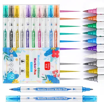 10 цвята Метална писалка за перманентен писма Манга, Акрилни маркери, водоустойчив пластмасов гел химикалка за писане, рисуване на Графити
