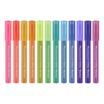 12 опаковки флуоресцентни дръжки-маркери за colorization и рисуване, иллюстрирующая дръжка за деца и възрастни