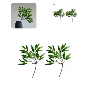 2 Клони, луксозни изкуствени листа, Ярки, устойчиви на атмосферни въздействия имитация на растения, изкуствени зелени листа от евкалипт, Стъбла