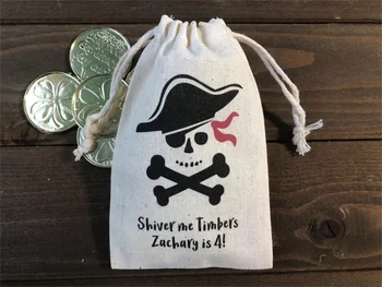 20 броя персонални подаръци за пиратски партита - муслиновые памучни торбички по поръчка
