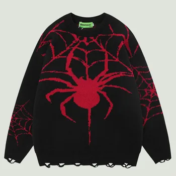 2023 Градинска дрехи, Възли пуловери, мъжки скок в стил мозайка с изображение на паяк в стил харадзюку, хип-хоп, ежедневни пуловери оверсайз с кръгло деколте, двойки