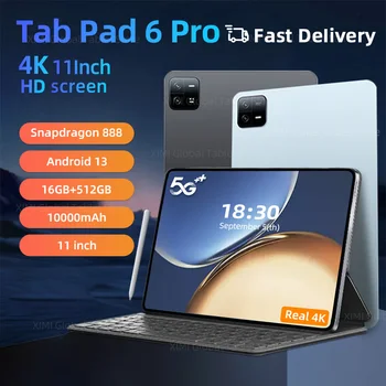 2024 Pad 6 Pro Оригиналната Глобална версия, 16 GB + 1 TB Android 13 Snapdragon 888 11-инчови Таблети PC 5G С две SIM-карти, WIFI 4K HD Mi Tab