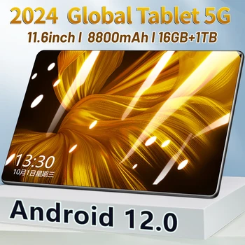 2024 Таблет Android 11,6 инча Маркова Новост 11,0 16 GB Оперативна памет, 1 TB Вградена Таблети 16MP 32MP 8800 mah 10 Основната Wi Fi, Bluetooth Мрежова Таблет