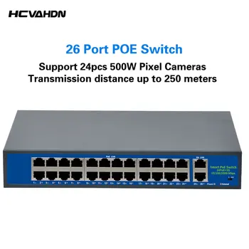 24 Порта POE-Switch + 2 Порта Gigabit Мрежов Комутатор Fast Ethernet IP Камери, захранвани от POE-Адаптер за Вътрешния IP Камера за LAN Repeate