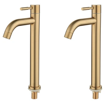 2X Четка Gold Single Cold Basin Faucet 304 Материал Смесител за мивка в банята, на Чешмата за миене на вода, Кранче за миене на съдове-B