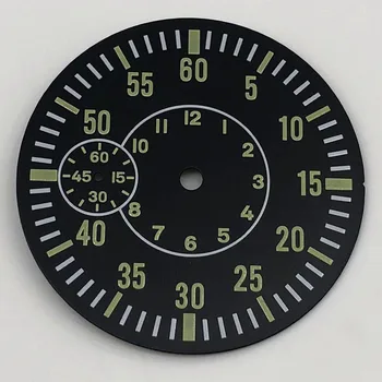 38,5 мм Стерилни циферблат, зелени светещи детайли за часовници, подходящи за механизма на ETA6497 Seagull ST3600
