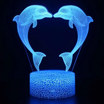 3D Led лампа за подарък на децата с дистанционно /докосване, 3D Led нощна светлина, led настолна лампа, Делфин, Led лека нощ, Модифициран цвет95