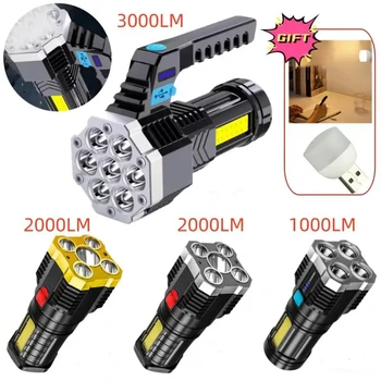 4-7 Преносими Led фенерче USB Акумулаторна батерия Водоустойчив Ръчен фенер COB Led светлини за нощуване на открито, разходки