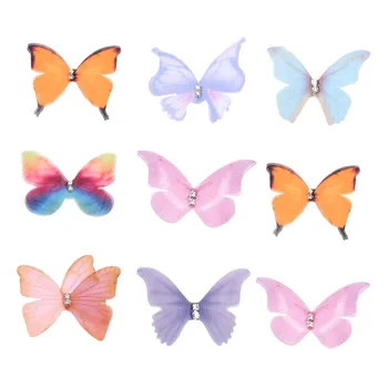 50шт Апликация от плат органза цвят gradient с пеперуди, 38 мм прозрачен шифоновая пеперуда за декор на партито, украса, кукли