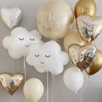 5шт Нов Голям балон, Облак Бяла Усмивка балон от алуминиево фолио Рожден Ден, Сватбена Украса на Деца, Удобства за декор на детска душа