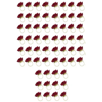 60 БР Кърпа във формата на Червена роза, Обтегач, пръстен за салфетки, Сватба парти, Ден на Св. Валентин, декор маса в хотел Златен Метален държач за кърпички