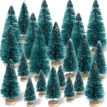 60 парчета от мини-сизалевых снежно-студени Зимни дървета бор с дървена основа Снежна украса игри на елхата, за коледната украса
