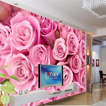 beibehang фотообои начало декор Стереоскопични розови рози романтична ТЕЛЕВИЗИЯ фон цвете дневна спалня стенни тапети