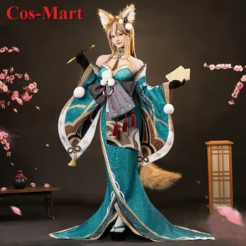 Cos-Mart Game Genshin Impact, мис Гума Планина, cosplay Костюм, Зелена Скъпи Кимона, дрехи за ролеви игри