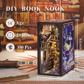 CUTEBEE Magic Book Nook Kit 3D Дървена Пулсираща Модел Украса на Сградата е Миниатюрен Куклена Къща С Пылезащитной Капак на Допир Led Светлини