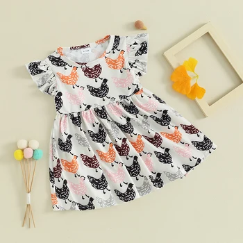 Farm дрехи за малките момичета рокля с трапецовидна форма, с ръкави във формата на пиле мушек, хубава лятна рокля
