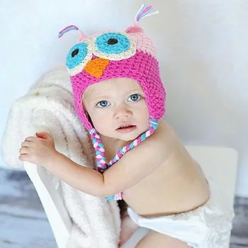 Hooyi Капачка за малки момичета Бухал, вязаная на една кука, шапка за новородено, шапки, шапка, детски зимна шапка, детски плетени калъф за шапчица за новородено Bonet