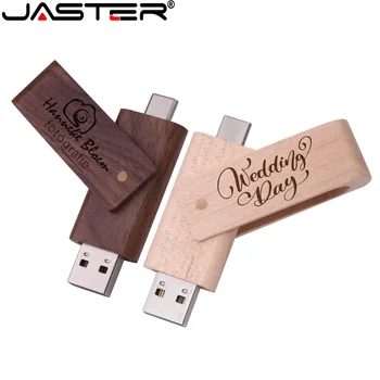 JASTER Дървени пръчки TYPE-C USB 2.0 128 GB флаш диск с безплатен потребителски логото на 64 GB Карта памет с възможност за завъртане на Бизнес-подаръци USB устройство