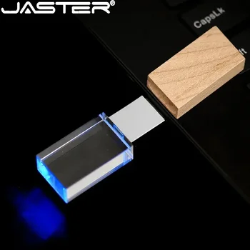 JASTER Лазерно Гравиране на USB Флаш Памет от 128 GB Led Кристална Флаш Памет 64 GB Креативен Подарък, U-Диск, 32 GB Истинският Капацитет на USB памет 16 GB