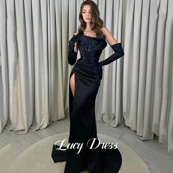 Lucy Glitter Decoration Празнични рокли Жена 2024 за вечерни рокли за бала Вечерна рокля Атласное елегантна рокля с цепка, без презрамки