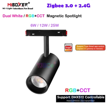 Miboxer 2.4 G Zigbee 3.0 6W 12W 25W Двоен Бял / RGBCCT Led Магнитен Прожектор smart CCT Тавана лампа 48V Tracklamp С Дистанционно управление