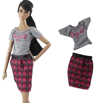 NK 1 комплект дрехи 1/6 Princess Casua, модни сива риза, мини-пола, случайни облекло, облекло за кукли Барби, аксесоари, подарък играчка за момичета