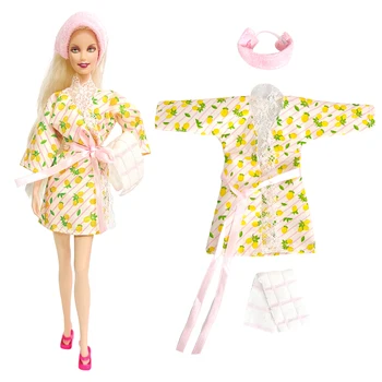 NK 1 Комплект Принцеса Ежедневното Кърпи за баня С Лимон, нощница + Прическа, Мода Празнична Облекло За Кукли Барби, Аксесоари, Играчки Подарък За Момичета