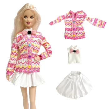 NK 3 предмет/комплект ежедневни облекла Розово палто + Бял топ + пола, Модни дрехи за Барби кукли, Аксесоари за малки деца Играчки