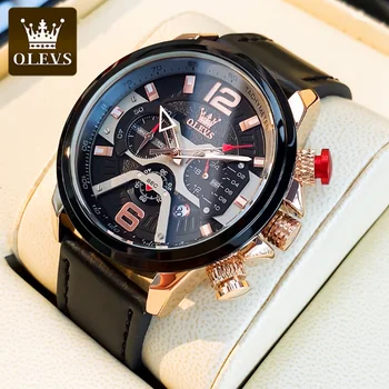 OLEVS 9915 Мъжки часовник С голям циферблат дълбочина 52 мм водоустойчив спортни часовници за мъже, моден кварцов хронограф, каишка за часовник