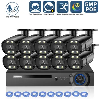 POE Security Camera System 4K 8CH POE NVR Kit Външна 5-Мегапикселова Цветна IP камера за Нощно Виждане за ВИДЕОНАБЛЮДЕНИЕ Комплект Система за видеонаблюдение 10CH