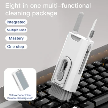 Q8 8 In1 Многофункционални слушалки, комплект за почистване на клавиатури, Гребец, ключове, мобилен Пречистване на екрана, вграден костюм за почистване от загуба на