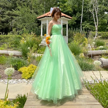 ROSELLA Green-Секси вечерна рокля трапецовидна форма, без презрамки, на Корейското формално самото събитие, модерни рокли за абитуриентски бал, нов дизайн 2023