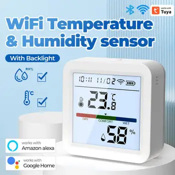 Sasha Smart WIFI Сензор за Температура И Влажност на въздуха, Влагомер За стая, Термометър С LCD Дисплей, Поддръжка на Алекса Асистент