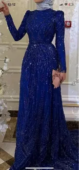 Verngo Royal Blue Мюсюлмански вечерни рокли на Русалка, рокли Скромни 2023, Арабско елегантна вечерна рокля с пайети за жени