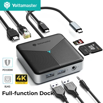 Yottamaster 10-Портов Хъб Type C Хъб с 4K, HDMI, VGA Съвместима Докинг станция, RJ-45 PD Дърва За Преносими КОМПЮТРИ MacBook iPad