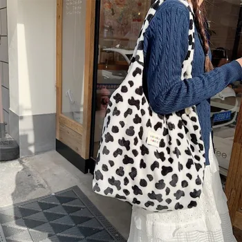 Youda, Нова дамска чанта за през рамото от фанелевой тъкан, лесен сладко плюшено леопардовый модел, големи ежедневни чанти за пазаруване