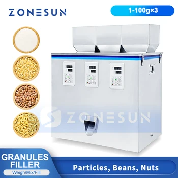 ZONESUN 3-головочная Машина За Претегляне на Пелети с Цифрово управление, Обзавеждане За Опаковане на Смесени Материали за Боб, Ядки, Зърнени храни ZS-GWF3