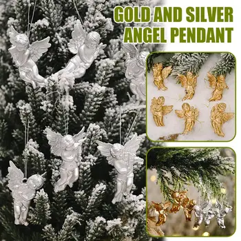 Ангел Висулка Коледно Дърво Гоблени Бижута Златен/сребърен Цвят Скъпа И свята Коледна Градина Украсата на Елхата 6шт