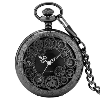 Антикварни кварцови часовници джоб с куха шестерней, Реколта Златен / черен / Сребърен часовник с арабски цифри, Старинни часовници, подаръци, ключодържател-верига