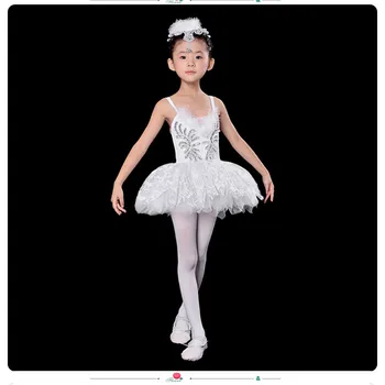 Балетное рокля, шапки и ръкавици За деца, Елегантно Класическо сценично рокля с изображение на Бели Лебединого езеро, Танцови балетната поличка, балет костюм