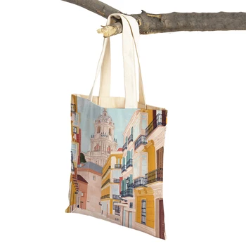 Барселона Париж Мароко, Берлин, Ню Йорк пазарска Чанта през рамо Дамски чанти, за пазаруване с двойно принтом Ежедневни дамски холщовые чанти-тоут