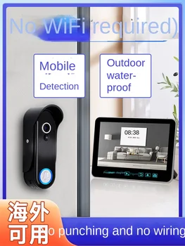 Безжична визуален домофон, звънец, домашна водоустойчива камера за наблюдение, без перфорация, с екран на дисплея