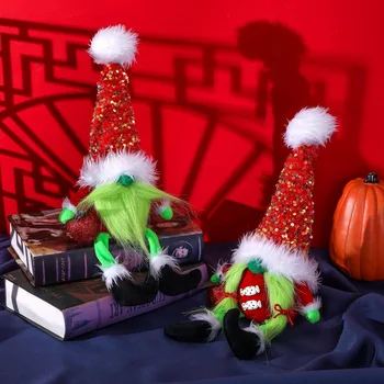 Безлични Джудже Плюшен кукла на Дядо коледа Джуджето Зелена полк за коса Кукла Рудолф Висулка Коледен подарък-Коледна Украса Хубаво Начало декор