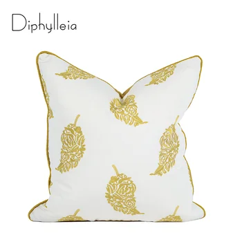 Бяла калъфка за възглавница с бродерия от златни листа Дифиллеи, прост, модерен стил, луксозни калъфки за спални, всекидневна