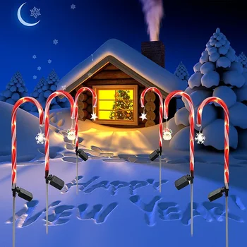 Външен слънчева светлина Коледни Светлини от конфетного тръстика, led градински заземляющая лампа-патерица, празнична украса за парти в двора 2024 г.