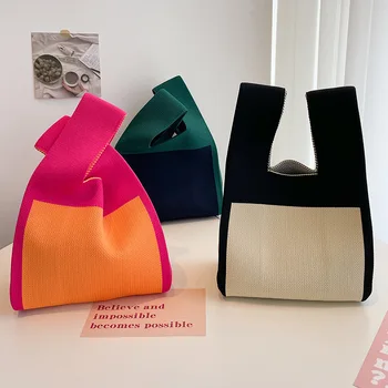 Вязаная чанта ръчна изработка, лесна мини-преносима чанта на китката с възел, женствена чанта ежедневна цветове, множество чанта за пазаруване, чанта за телефон, ключове.