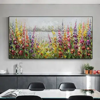 Голяма стенни Абстрактна Модерна цветна картина с цветя Начало Декор Декор на стените спални Живопис с маслени бои ръчно изработени върху платно